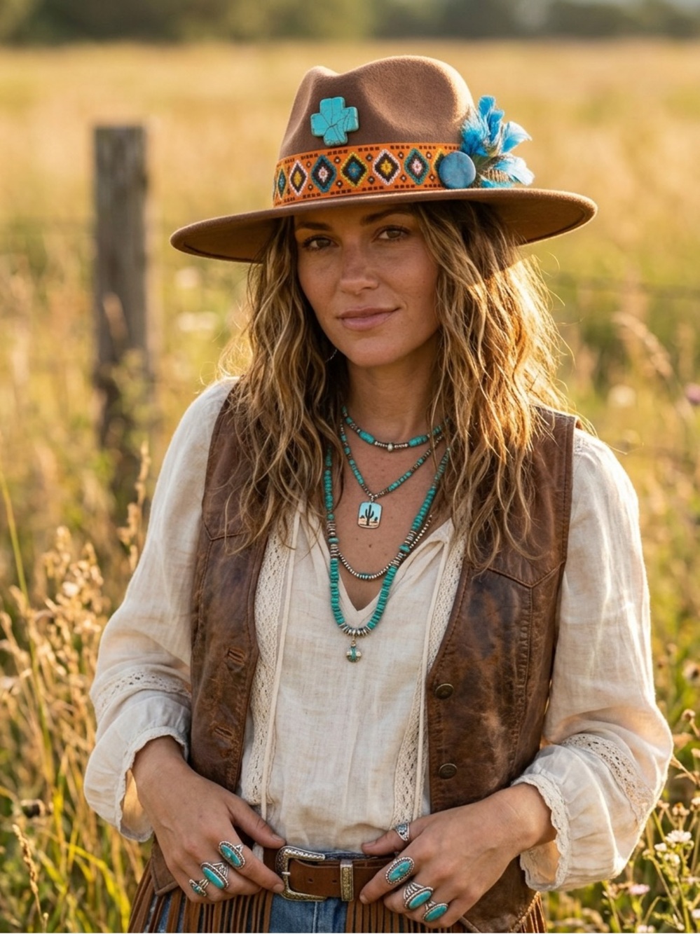 Western Boho Hat Women's Brown Felt Hat Handmade